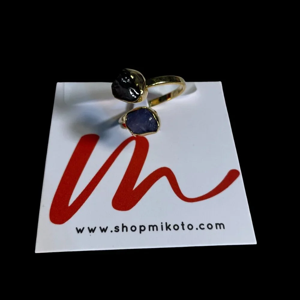 Mikoto Raw Crystal Ring Gold Adjustable Open‎ Wrap Garnet Amethyst Gemstone Gift